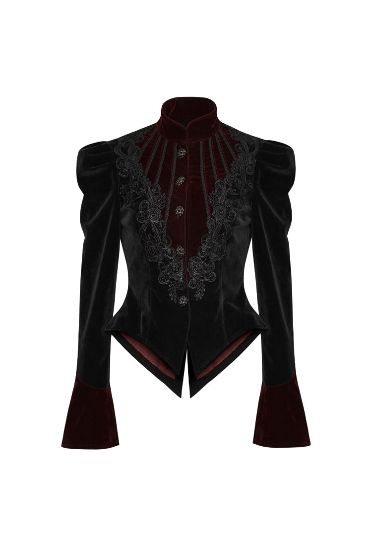 Black 3D Floral Decoration Stand Collar Long Sleeves Womens Gothic Jacket