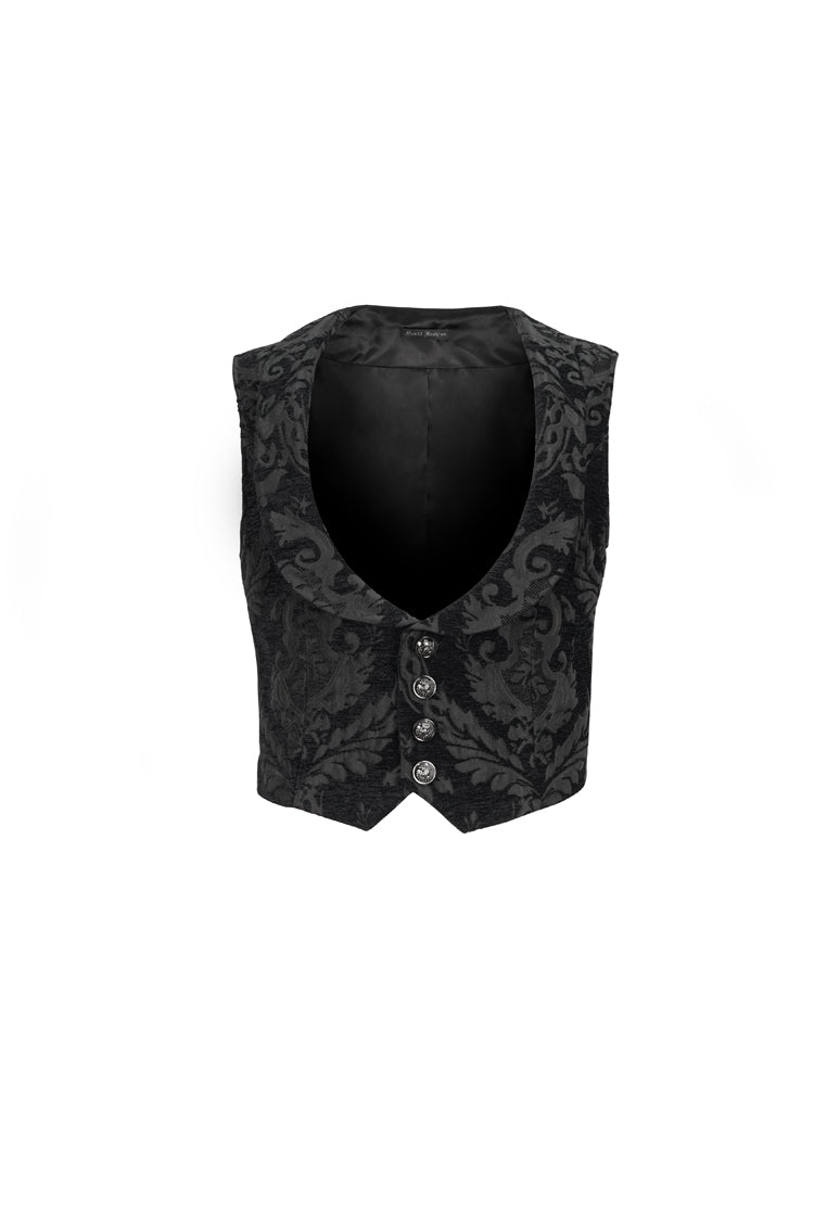 Black Metal Mushroom Button Waist Loop Jacquard Short Men's Gothic Waistcoat