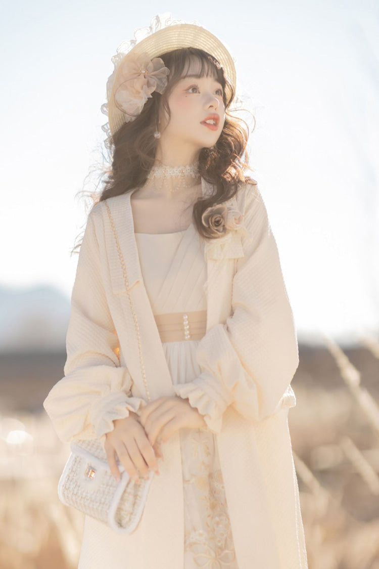 White Chinese Style Bronzing Flower Embroidery Sweet Lolita Jsk Dress