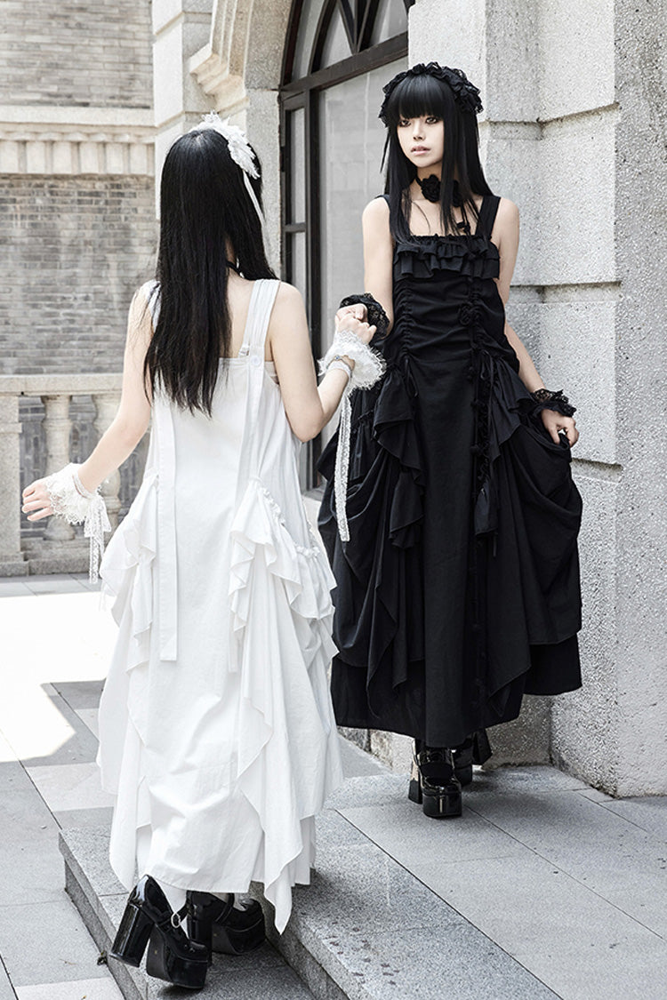Robe à bretelles gothique Lolita sans manches blanche [Dream] avec volants 