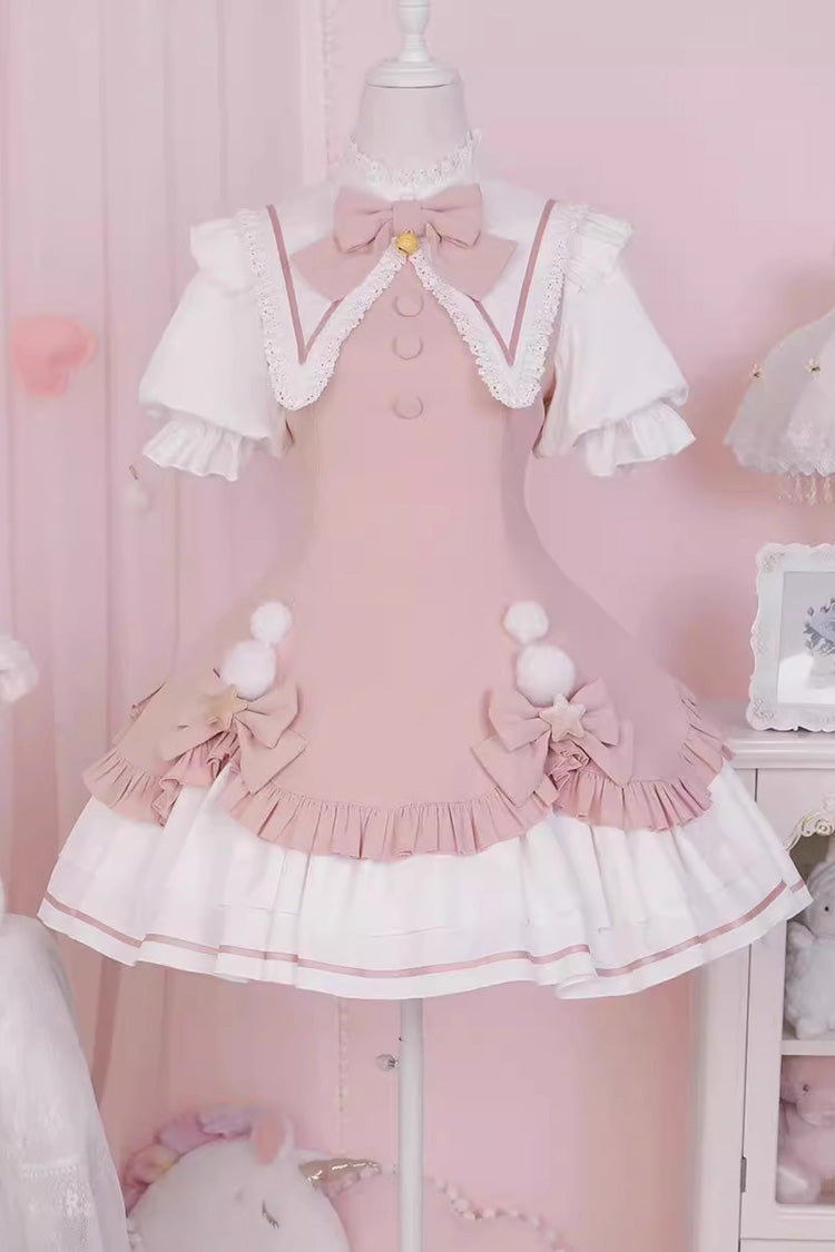 Magical Girl Long Sleeves Multi-layer Ruffle Bowknot Sweet Princess Lolita Dress 2 Colors