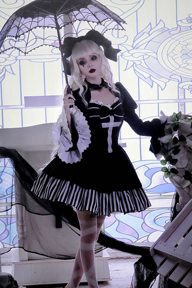 Original Dark Velvet Gothic Lolita OP Dress With Two-Piece Design For Halloween