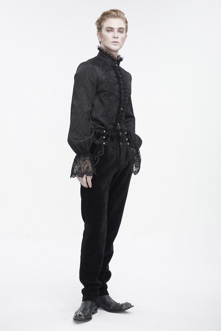 Black High Waisted Lace Splice Men's Gothic Pants