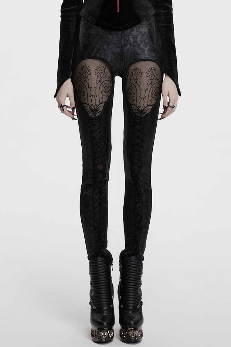 Schwarze Patchwork-Spitzen-Gothic-geprägte Leggings für Damen
