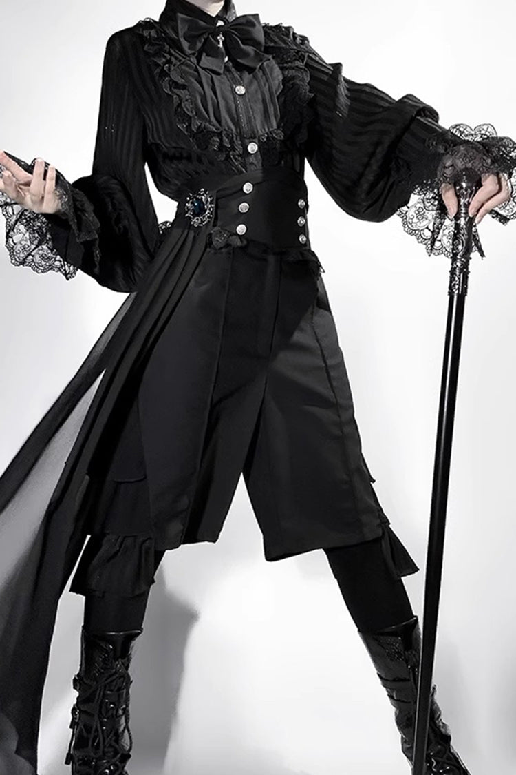 Black [Eternal City] Long Sleeves Lace Gothic Prince Medieval Ouji Lolita Blouse Knee-Length Shorts Set