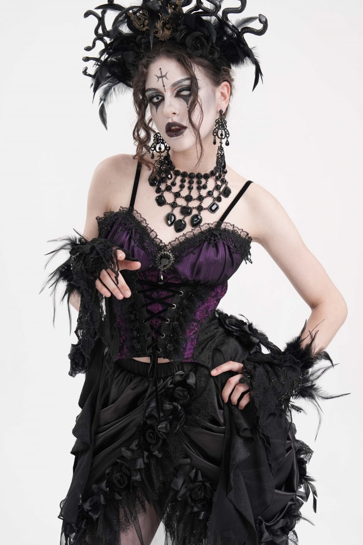 Purple Lace Lace-Up Women's Gothic Overbust Corset
