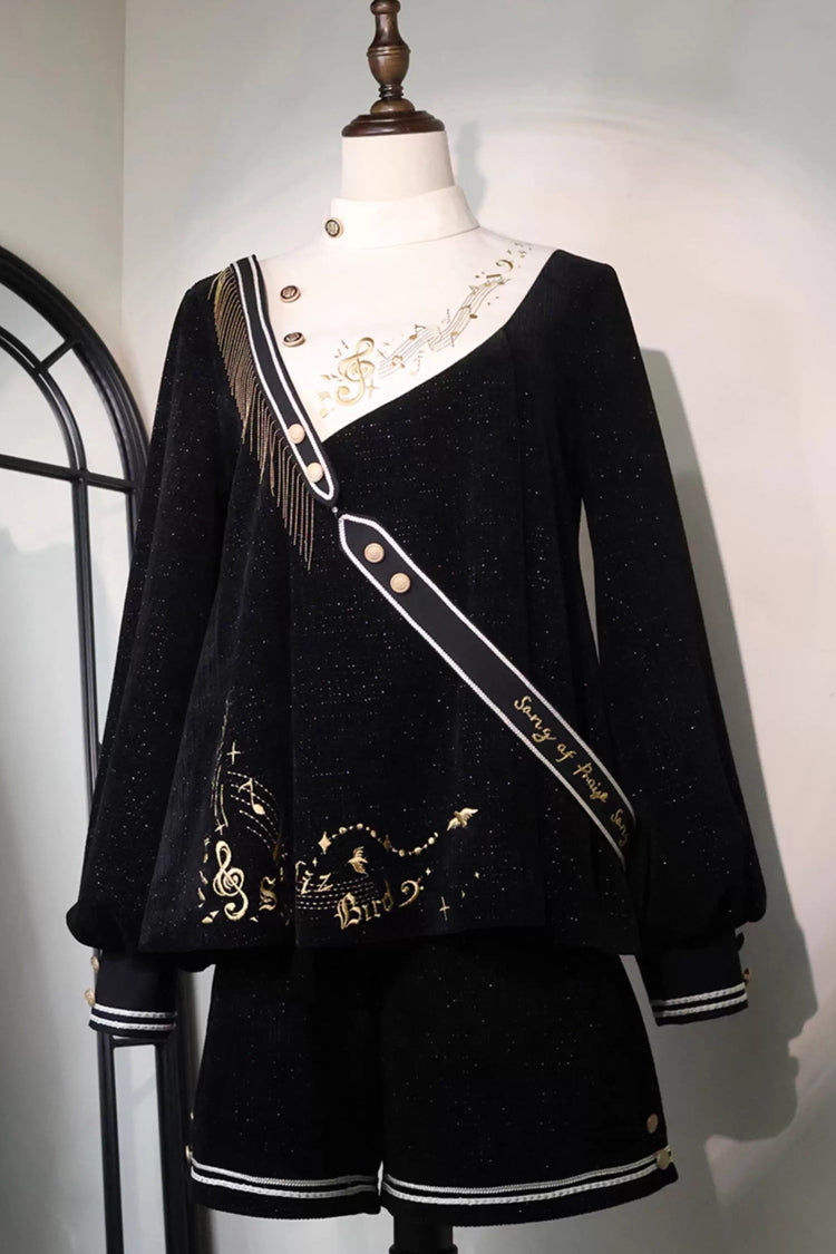 Black [Song Of Tomorrow] Long Sleeves Embroidery Asymmetric Gothic College Style Ouji Lolita Full Set
