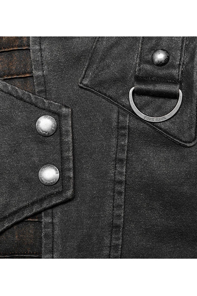 Grey Punk Post Apocalyptic Stitching Asymmetric High Neck Metal Embellished Short Loose Men's Coat