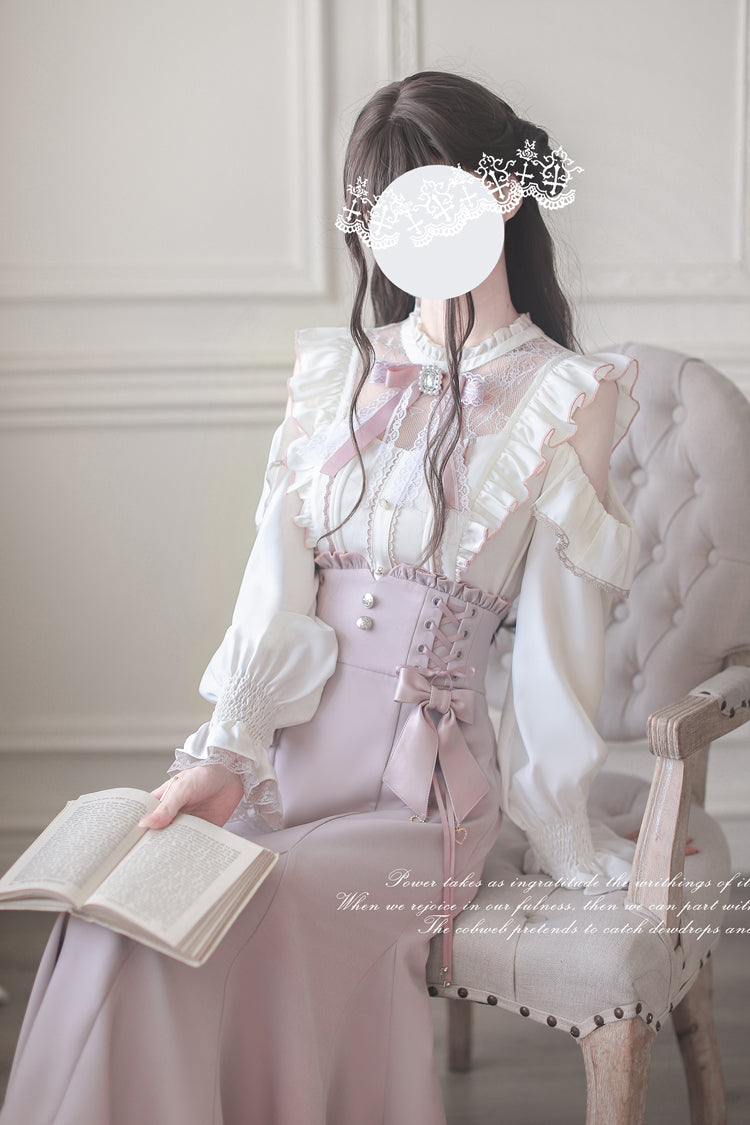 Pink Ruffle Bowknot Slim Sweet Elegant Lolita Fishtail Skirt Dress