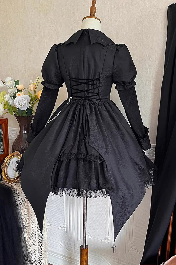 Black Dark Night Law Long Sleeves High Waisted Cardigan Bowknot Lace Gothic Lolita Dress