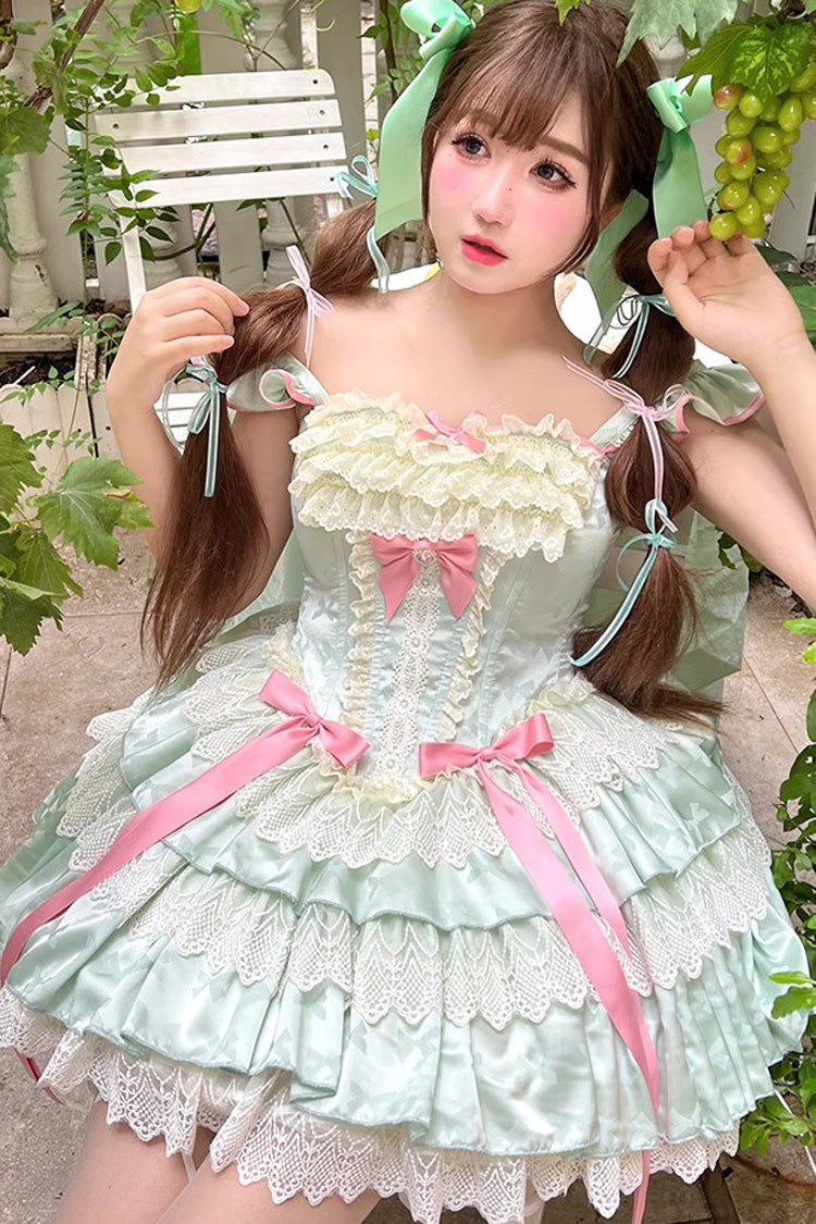 Green [Mints] Multi-Layered Ruffle Bowknot Lace Sweet Ballet Lolita Dress