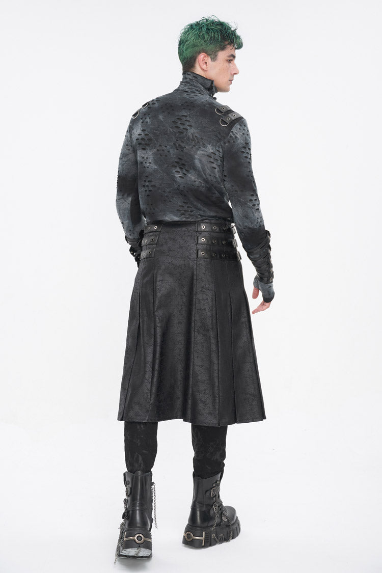 Black Print Chain Multi Buckle Men's Gothic Skirt