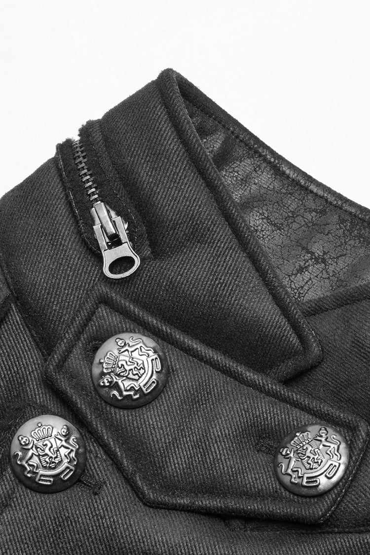 Black Long Sleeves Double-breasted Men's Gothic Military Long Coat
