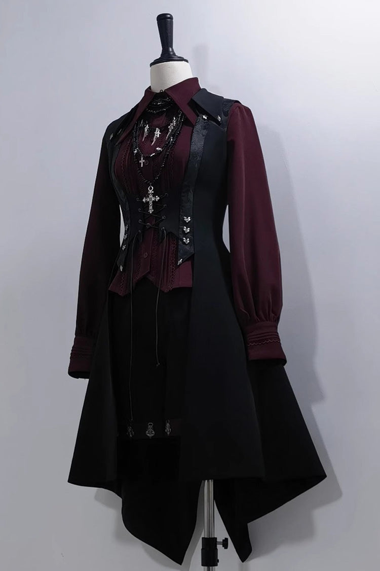 Red Lapel Collar Long Sleeves Embroidery Slim Gothic Vintage Prince Ouji Lolita Blouse