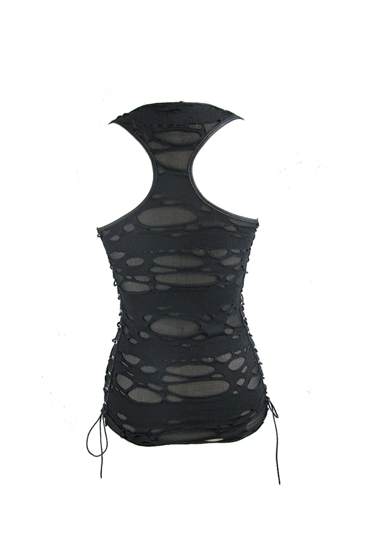 Black Broken Holes Side Lace Up Women's Punk Vest