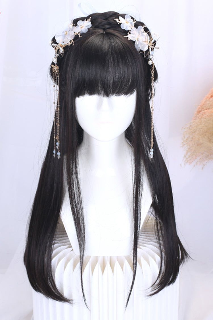 Retro Long Natural Ancient Full Headgear Hanfu Lolita Wig 2 Colors