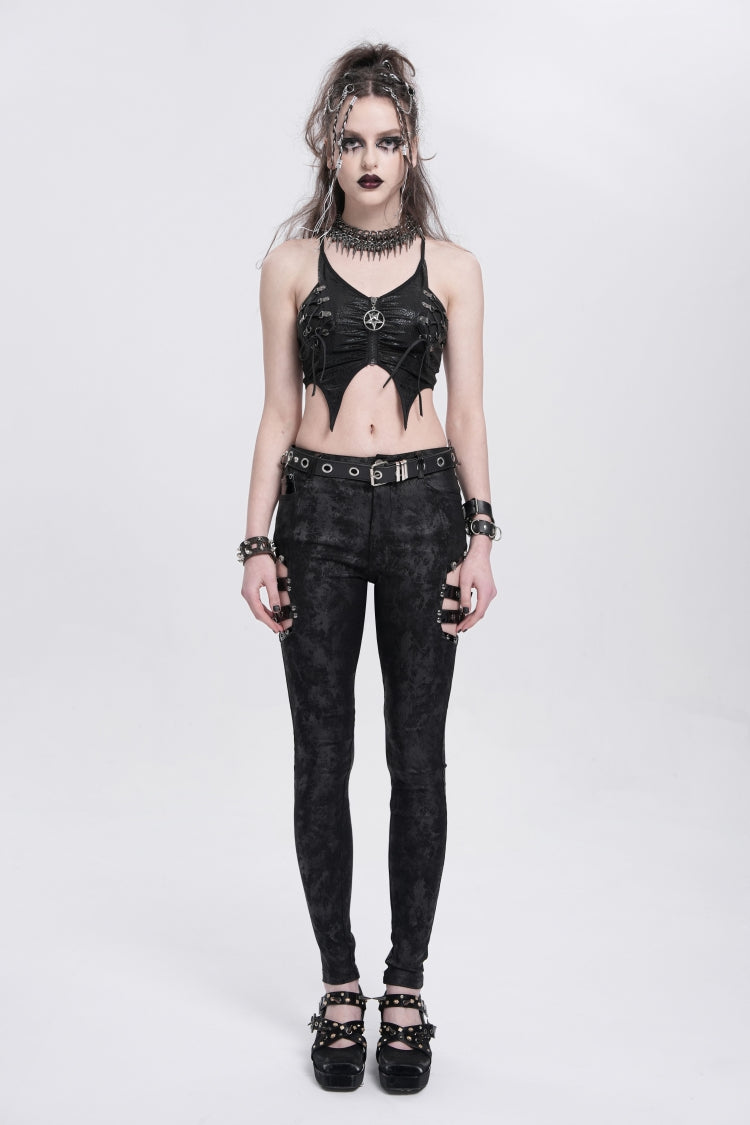 Black Sleeveless Stitching Irregular Mesh Women's Punk Tank Top