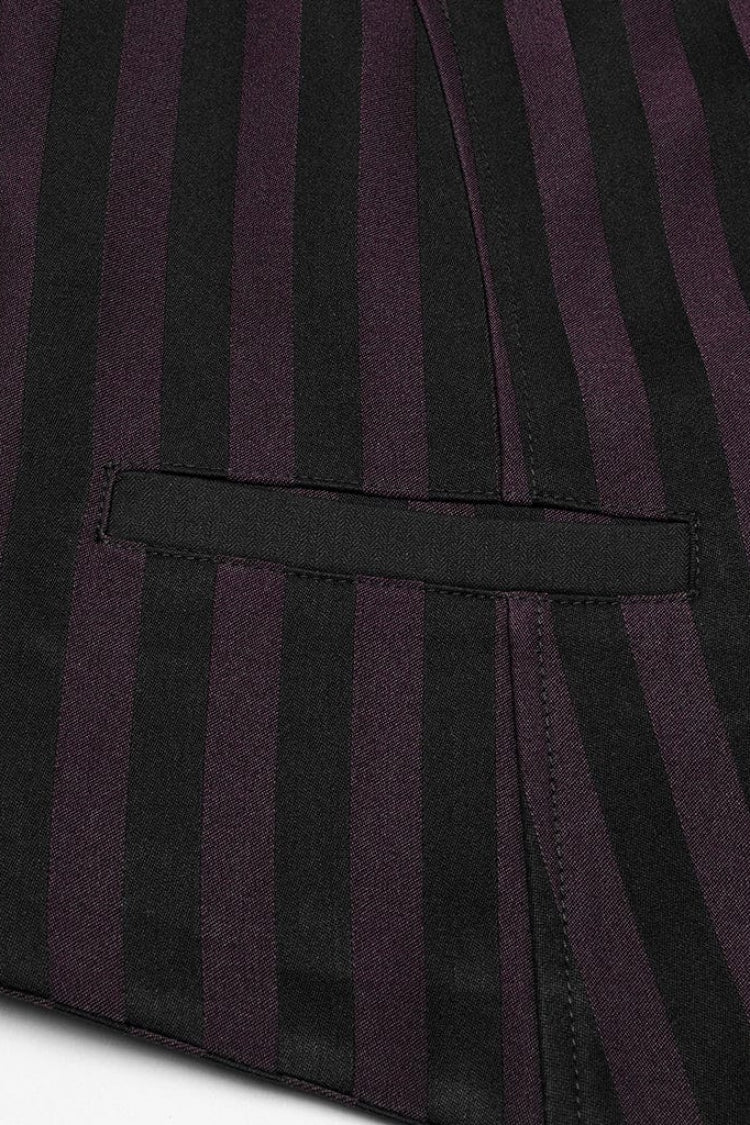 Black/Red V Collar Sleeveless Striped Print Buckle Men's Punk Vest