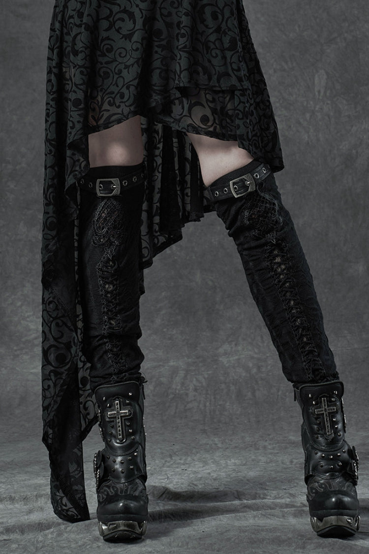 Black Embroidery Ripped Women's Gothic Leg Warmers