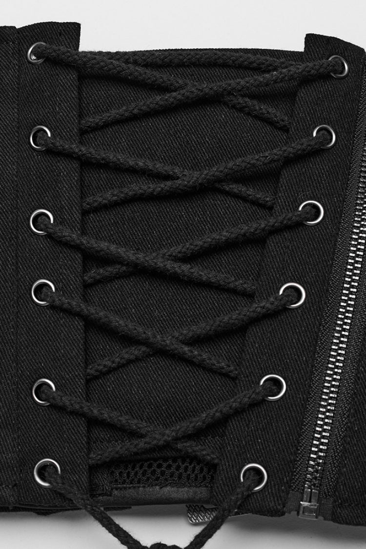 Black Stitching Mesh Cross Tied Rope Women's Steampunk Corset