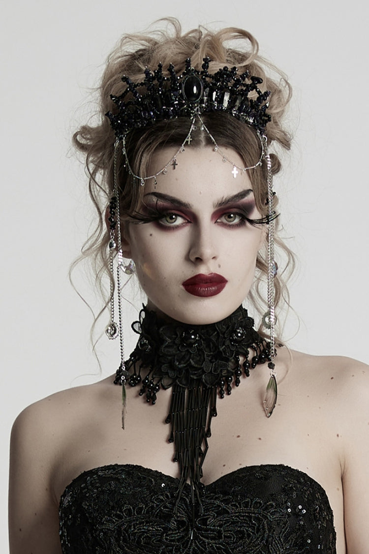Black Irregular Women's Gothic Crystal Cross Headwear