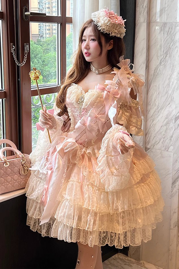 Princess Off Shoulder Multi-Layered Ruffle Bowknot Lace Sweet Elegant Lolita Strapless Dress
