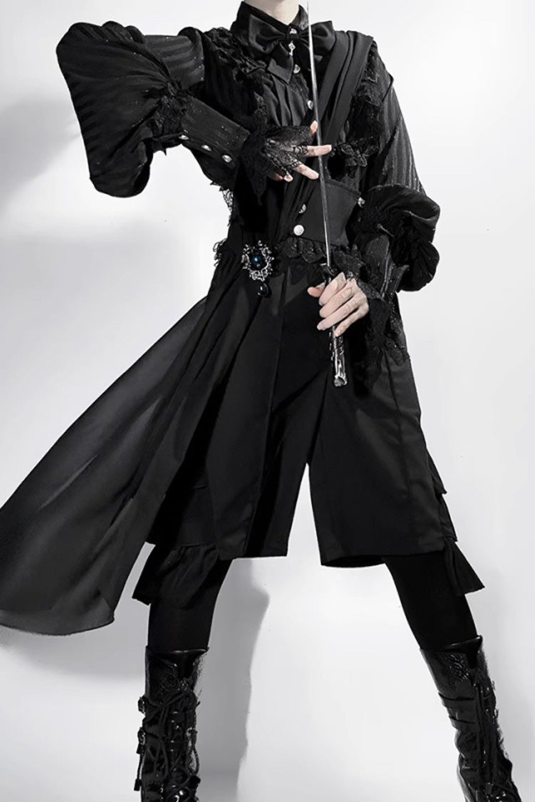 Black [Eternal City] Long Sleeves Lace Gothic Prince Medieval Ouji Lolita Blouse Knee-Length Shorts Set