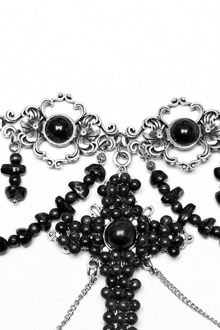 Black Irregular Beaded Cross Women's Punk Necklace