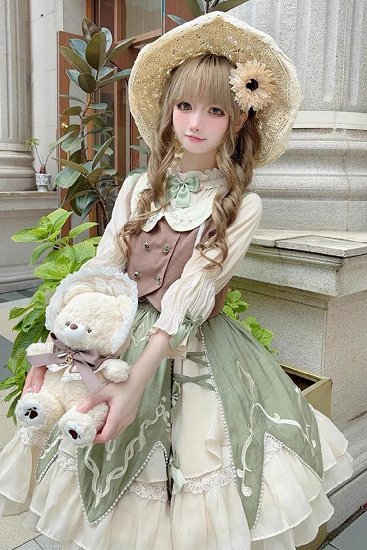 Green [The Wizard of Oz] Multi-Layered Print Ruffle Bowknot Sweet Lolita Dress Three Piece Set