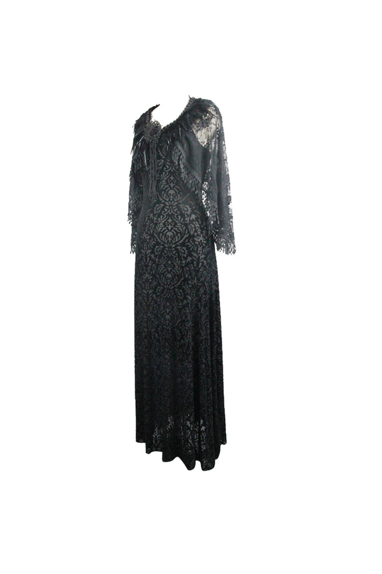 Black Lace Shawl Dark Pattern Velvet Women's Gothic Slip Dress