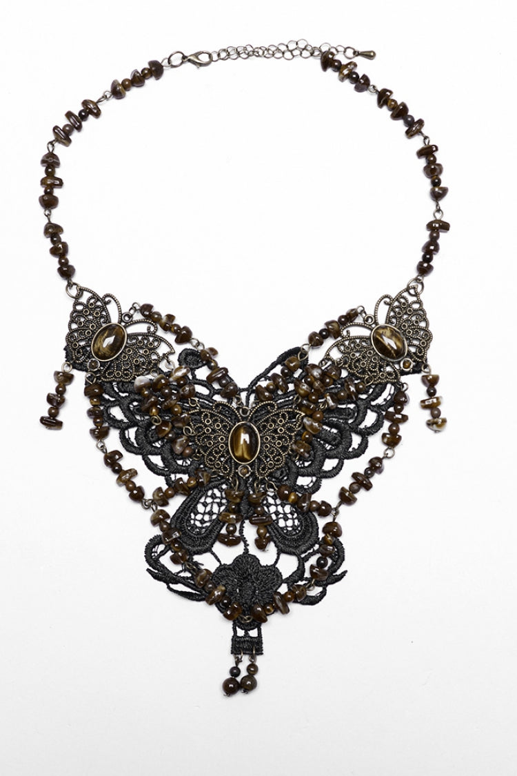 Brown Irregular Beaded Butterfly Women's Punk Necklace