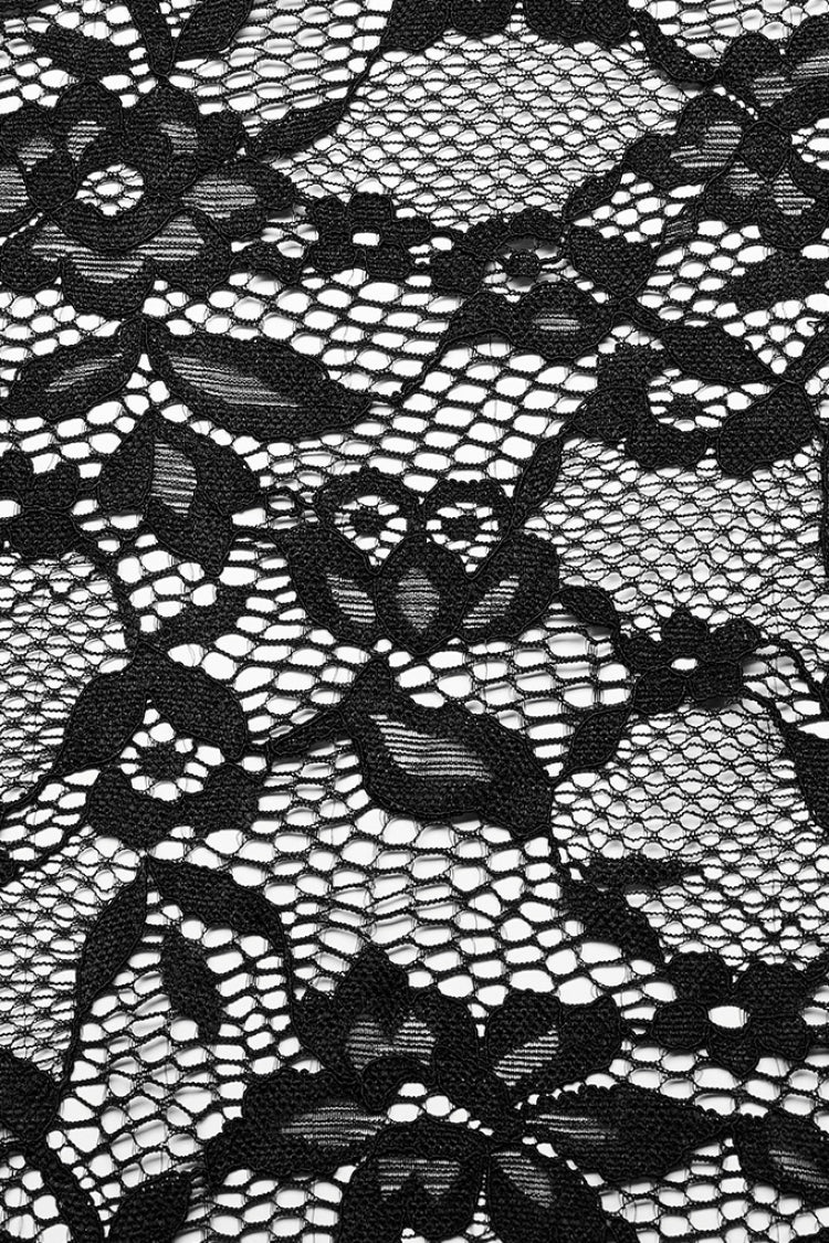 Schwarzes schulterfreies, hohles, genähtes Spitzenkleid mit unregelmäßiger Gothic-Optik für Damen