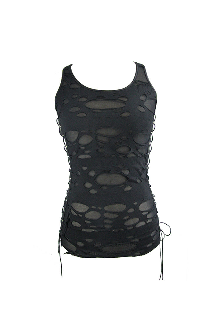 Black Broken Holes Side Lace Up Women's Punk Vest