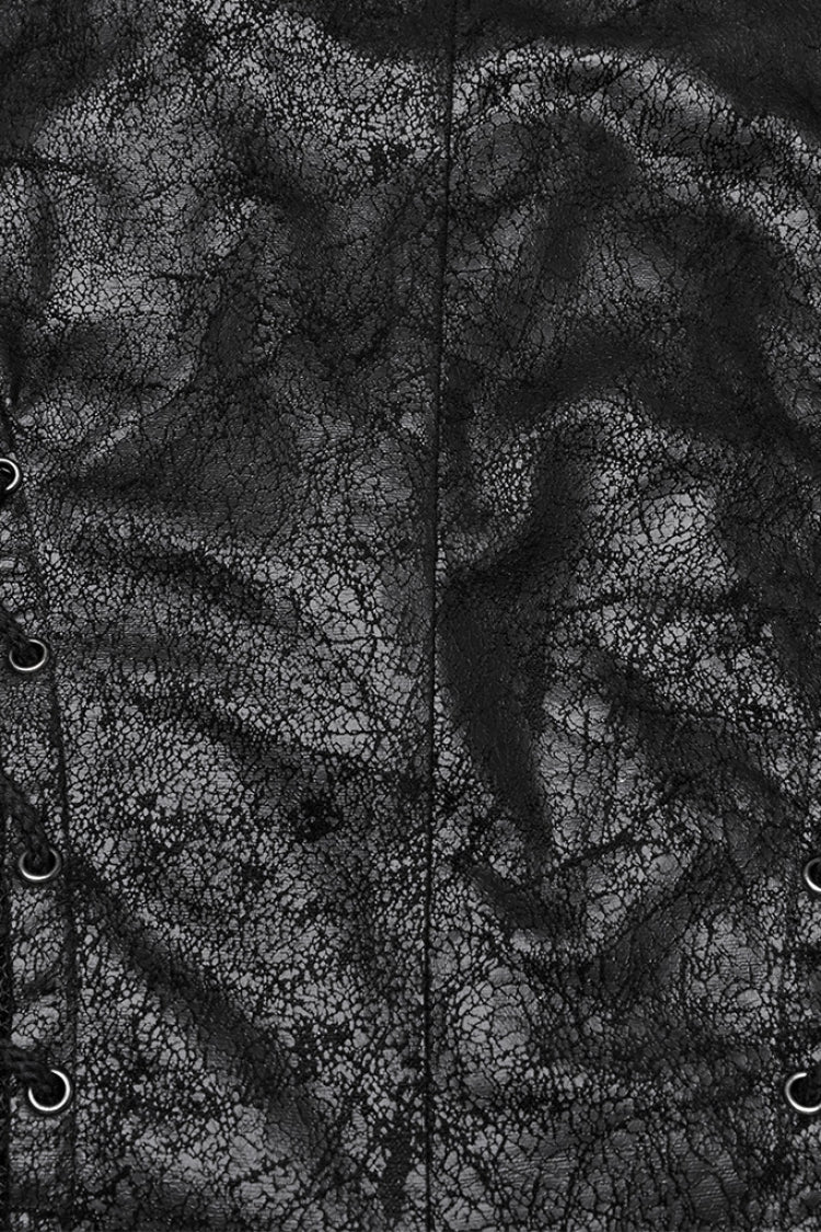 Black V Collar Sleeveless Stitching Lace-Up Irregular Mesh Women's Gothic Long Vest