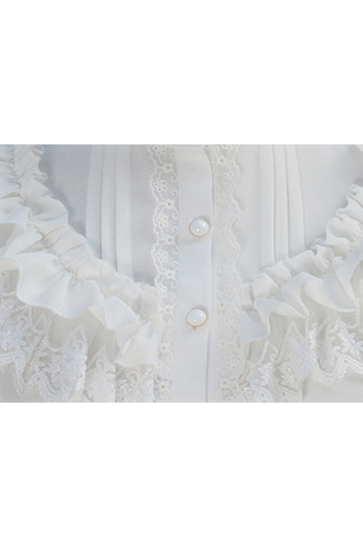 Solid Color Lantern Sleeves Stand Collar Bowknot Tie Classic Lolita Blouse 4 Colors
