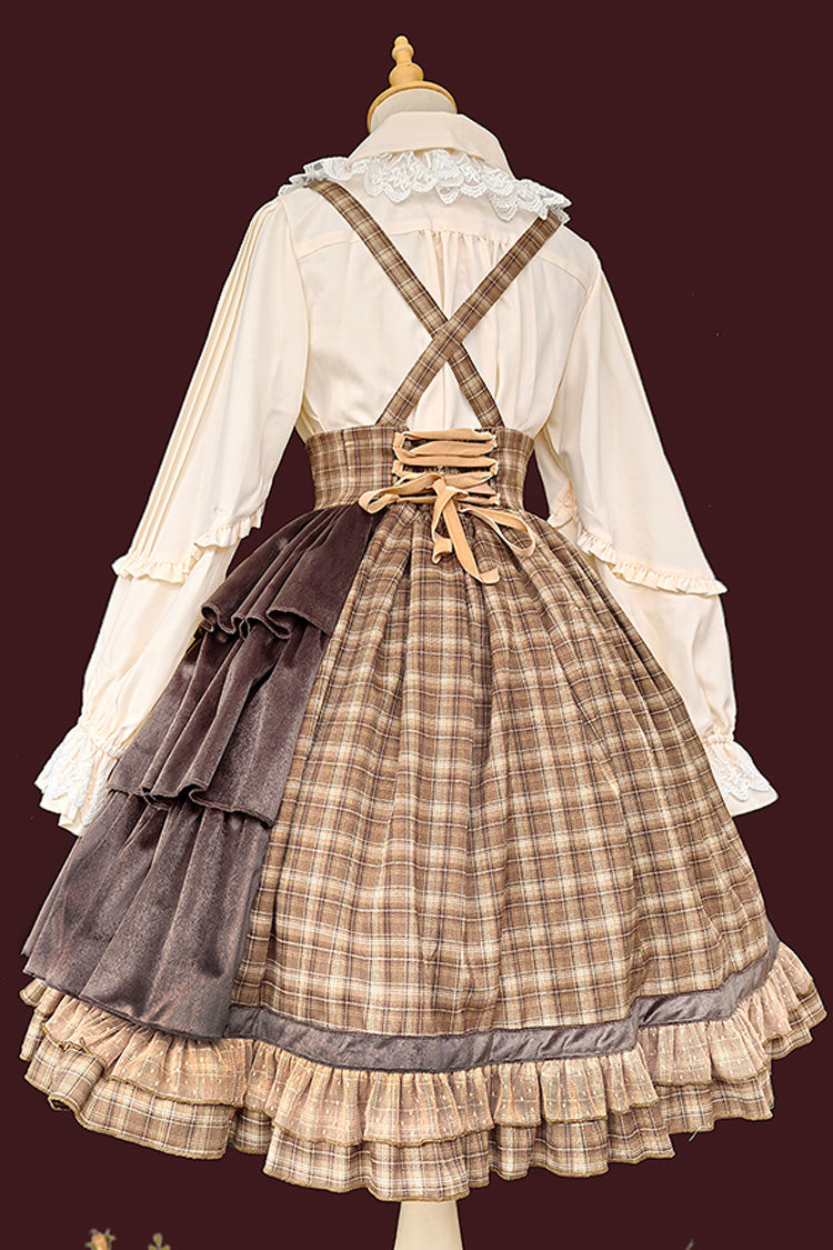 Brown [Morning Tune] Sleeveless High Waisted Print Ruffle Asymmetric Sweet Lolita Strap Dress