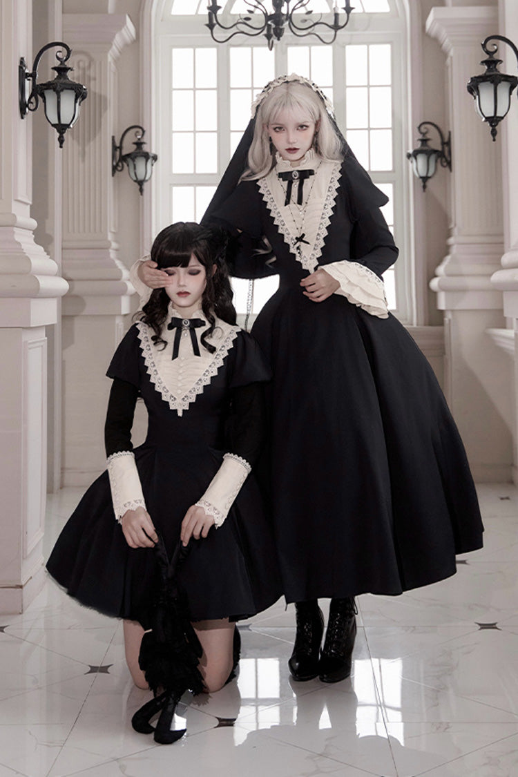 Black [Letters and Poems·Nocturne] Nun Long Sleeves Ruffle Gothic Lolita Short Dress