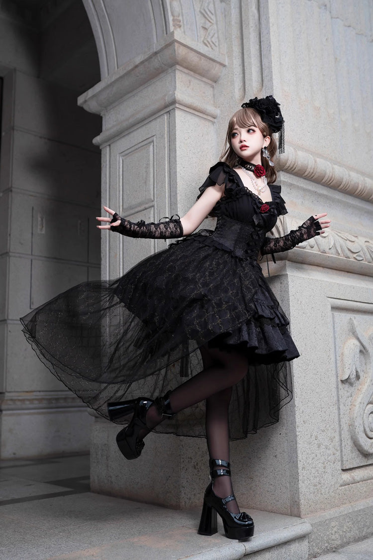 Black Elegant Bride Gorgeous Tea Party Gothic Lolita Tiered Dress