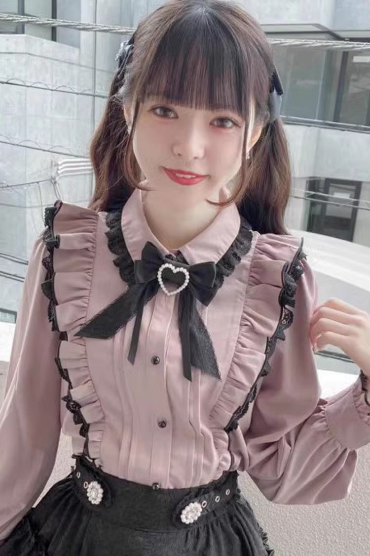 Pink Doll Collar Long Sleeves Bowknot Lace Sweet Jirai Kei Blouse 3 Colors