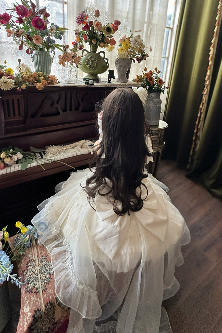 Abricot [Gâteau à la crème] Robe sans manches à volants multicouches avec nœud papillon doux princesse Lolita Jsk 