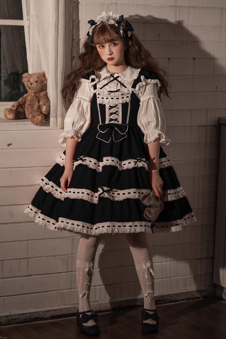 Black Antique Dolls Triple-Layered Bowknot Sweet Lolita Jsk Dress