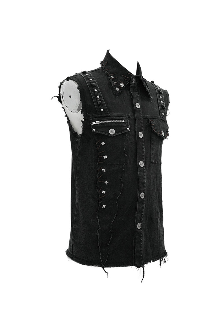 Black Faded Shoulder Bullet Clip Rivet Men's Punk Waistcoat