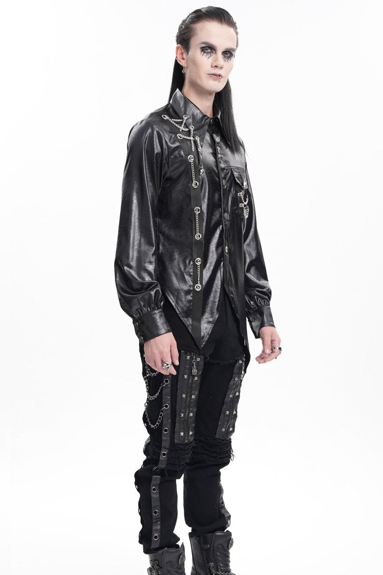 Black Long Sleeves Chain Eyelets Skull Men's Gothic Blouse