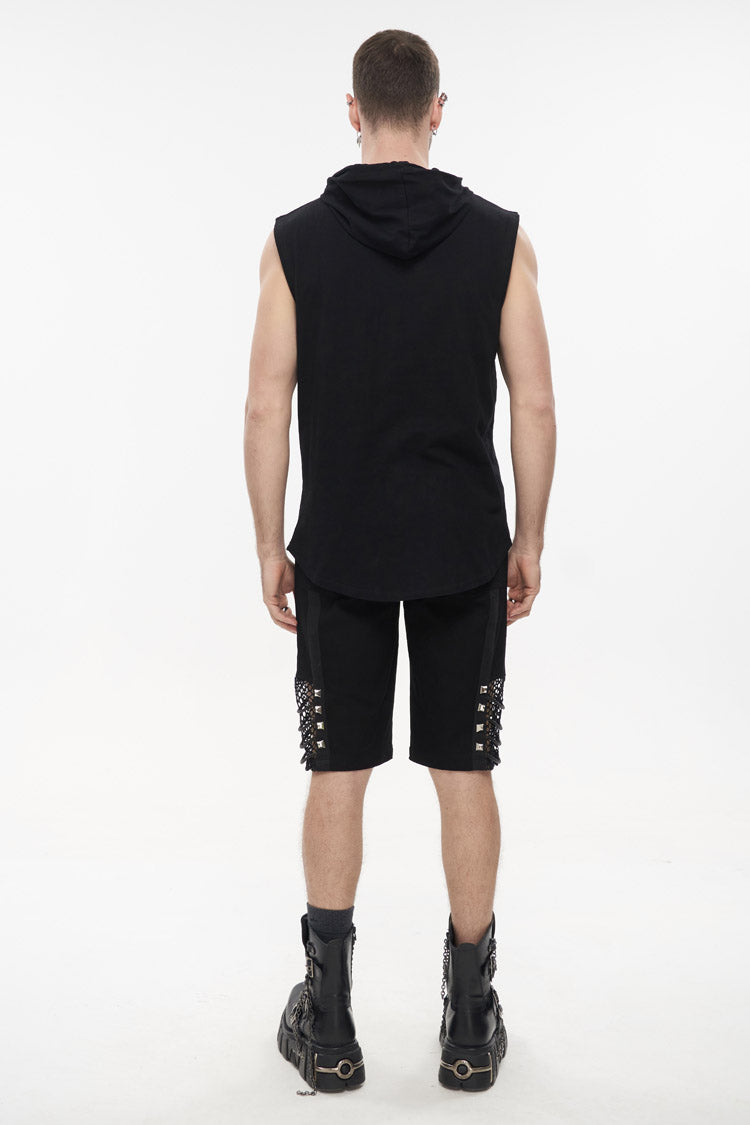 Black Knit Irregular Simple Versatile Sleeveless Hooded Men's Punk Tank Top