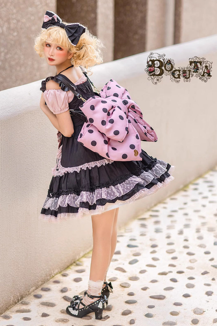 Pink/Black Polka Dot Print Bowknot Shaped Sweet Lolita Backpack