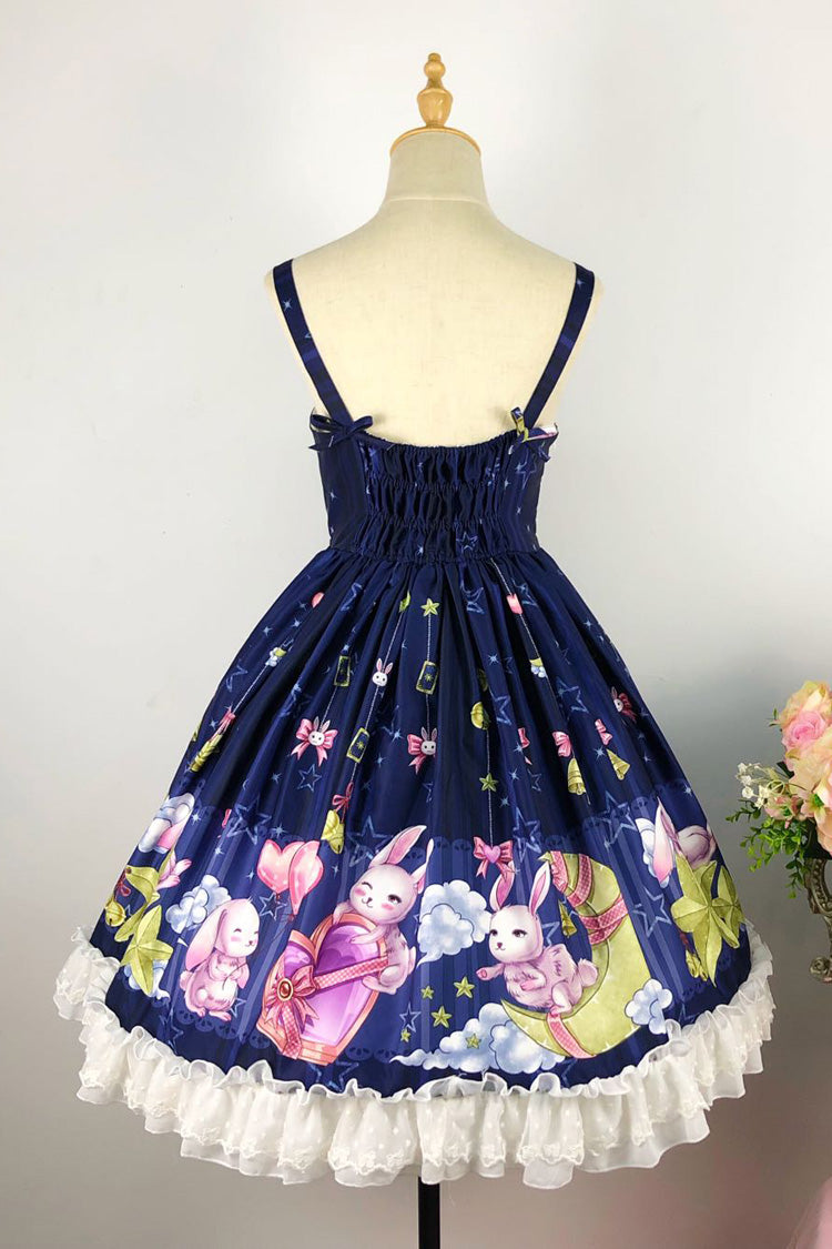 [Bunny Star Paradise] Robe Jsk Lolita douce sans manches imprimée à volants avec nœud en dentelle 4 