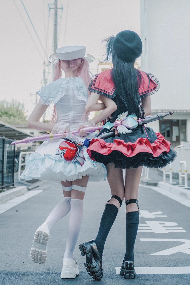 [Magical Girl] Doll Navy Collar Ruffle Bowknot Gothic Jirai Kei Japanese Dress 2 Colors
