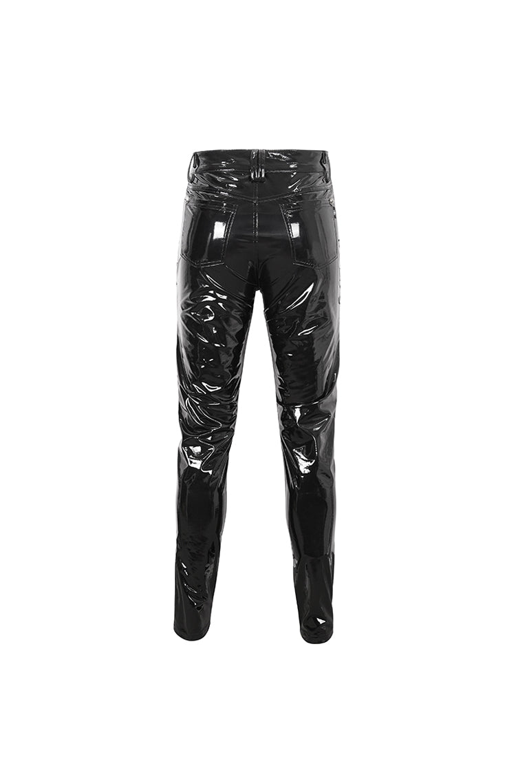 Black Lace Up Patent Leather Men's Punk Pants