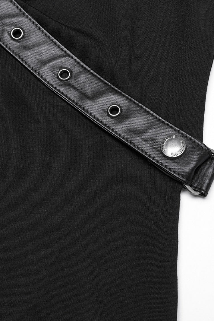 Black Halterneck Sleeveless Buckle Strap Women's Punk Vest