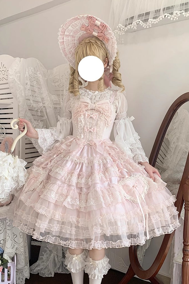 Pink [Sweetheart Diary] Multi-Layered Ruffle Hanayome Embroidery Bowknot Lace Sweet Lolita Jsk Dress